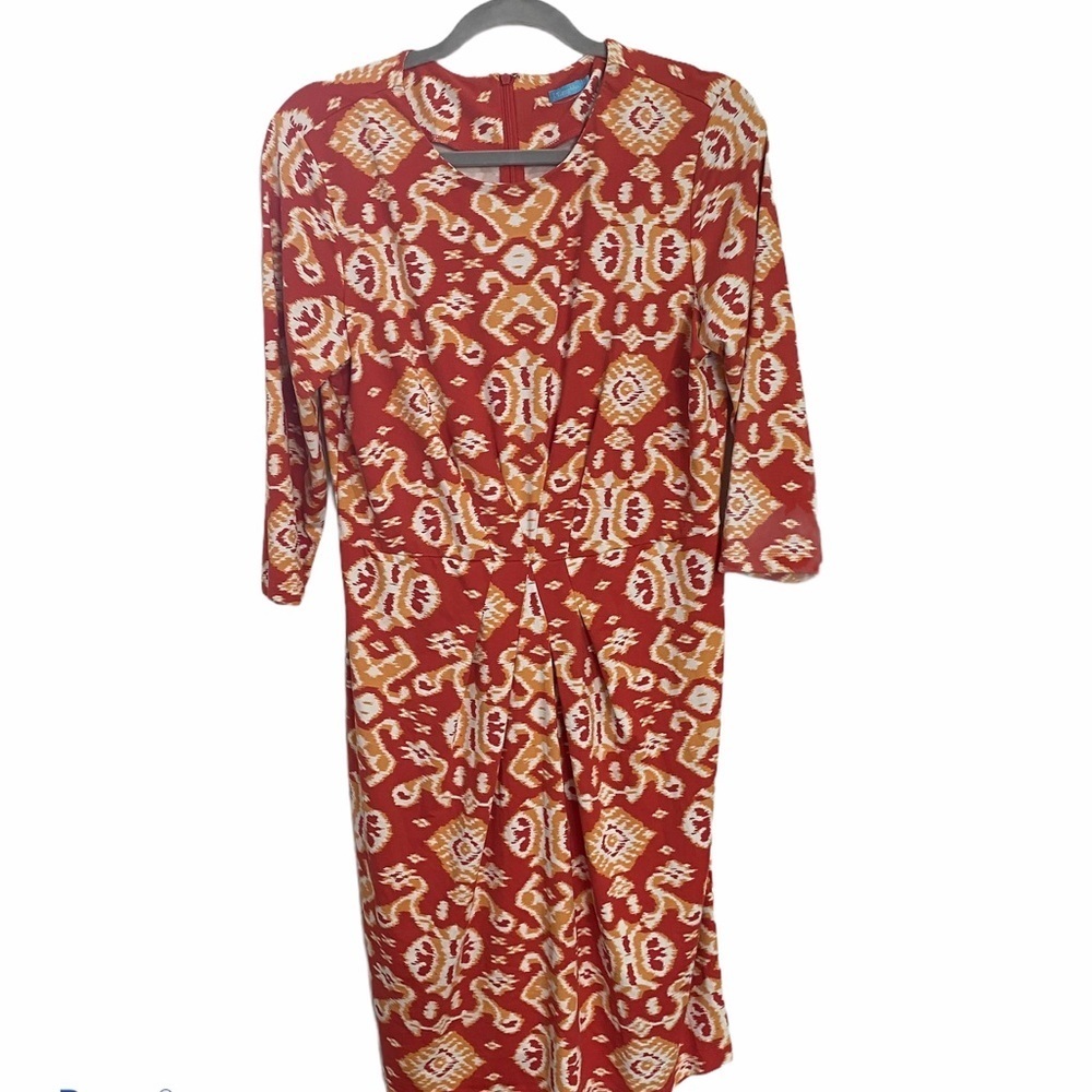 👗BOGO- J McLaughlin reddish Orange printed dress. Size L. Excellent condition.
